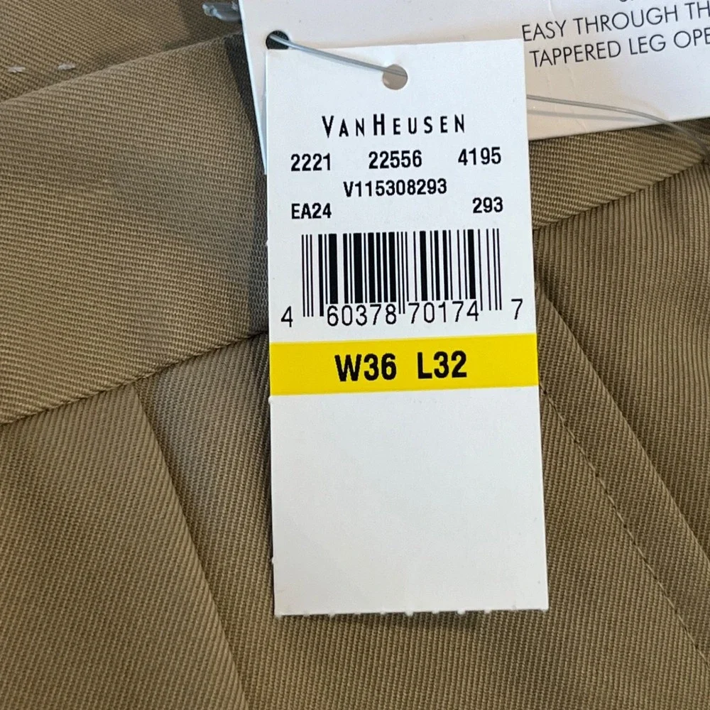 NWT Van Heusen Premium No Iron‎ Classic Fit Pleat Pants Mens 36x32 Khaki Cuffed